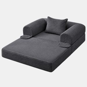 Sofá modular de 3 lugares - 1 lugar + 2 lugares, veludo canelado, sem estrutura, estofamento espesso - Cinzento