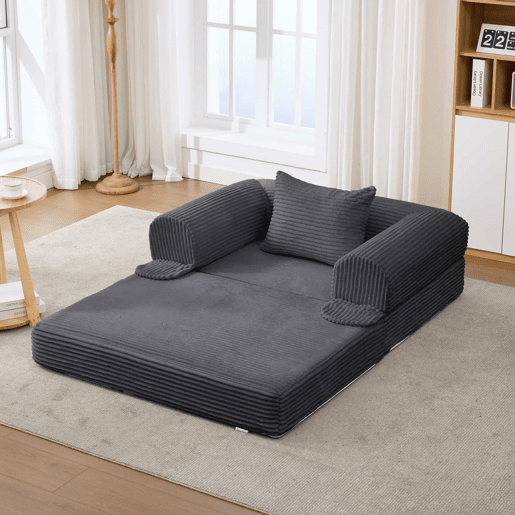 Sofá modular de 3 lugares - 1 lugar + 2 lugares, veludo canelado, sem estrutura, estofamento espesso - Cinzento