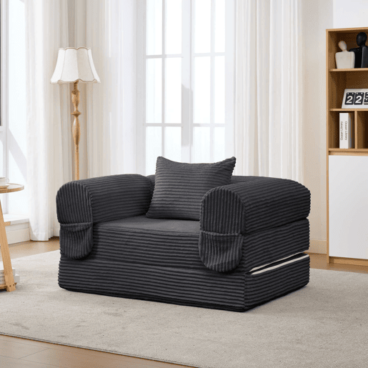 Sofá modular de 3 lugares - 1 lugar + 2 lugares, veludo canelado, sem estrutura, estofamento espesso - Cinzento
