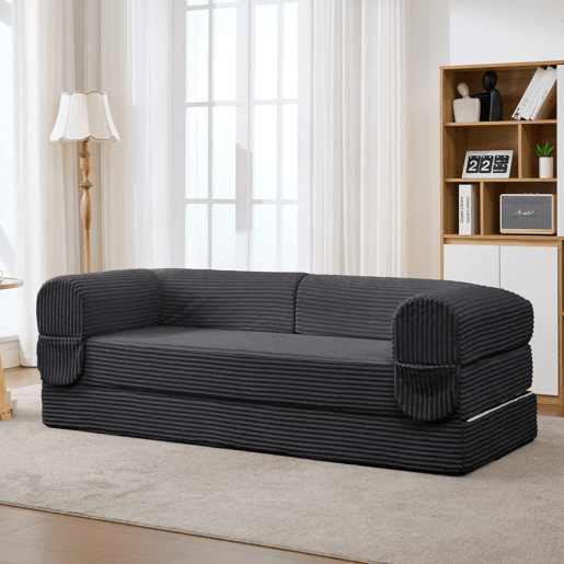 Sofá modular de 3 lugares - 1 lugar + 2 lugares, veludo canelado, sem estrutura, estofamento espesso - Cinzento