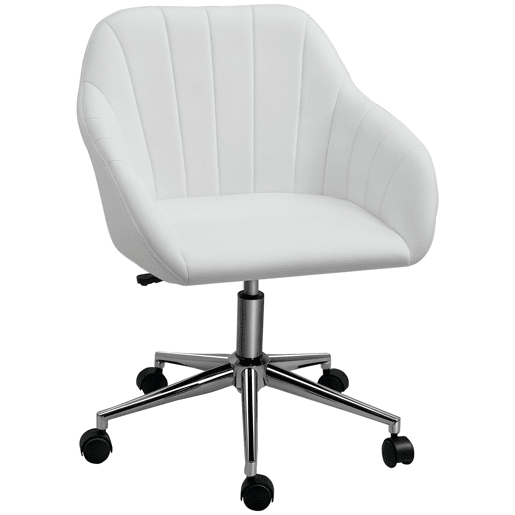 Cadeira de Escritório Operativa Giratória com Altura Ajustável Encosto e Apoio para os Braços de Pele Sintética Carga 120kg 60x59x79-89cm Branco