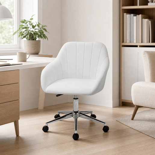 Cadeira de Escritório Operativa Giratória com Altura Ajustável Encosto e Apoio para os Braços de Pele Sintética Carga 120kg 60x59x79-89cm Branco