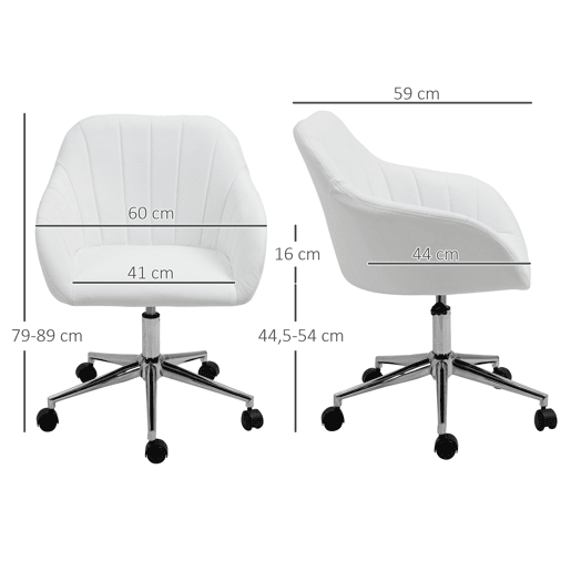 Cadeira de Escritório Operativa Giratória com Altura Ajustável Encosto e Apoio para os Braços de Pele Sintética Carga 120kg 60x59x79-89cm Branco