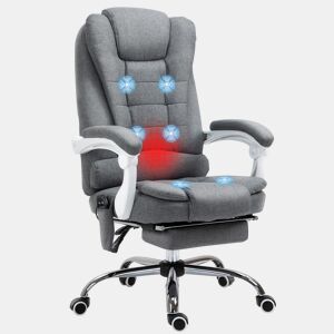 Cadeira de Massagem com 6 Pontos de Massagem Cadeira de Escritório Reclinável com Altura Ajustável Função de Aquecimento Apoio para os Pés e Controlo Remoto 65x70x111-119 cm Cinza