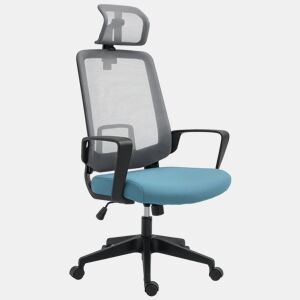 Cadeira de Escritório Ergonômica Cadeira de Escritório Giratória com Altura Ajustável Apoio para a Cabeça Apoio para os Braços e Suporte Lombar Reguláveis 63,5x63x116,5-125,5cm Azul e Cinza