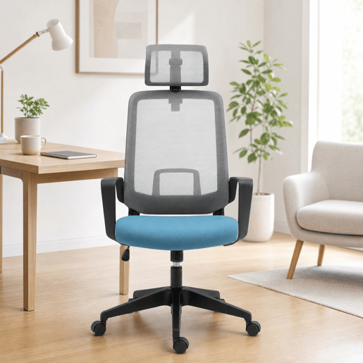 Cadeira de Escritório Ergonômica Cadeira de Escritório Giratória com Altura Ajustável Apoio para a Cabeça Apoio para os Braços e Suporte Lombar Reguláveis 63,5x63x116,5-125,5cm Azul e Cinza Cadeira de Escritório Ergonômica Cadeira de Escritório Giratória com Altura Ajustável Apoio para a Cabeça Apoio para os Braços e Suporte Lombar Reguláveis 63,5x63x116,5-125,5cm Azul e Cinza