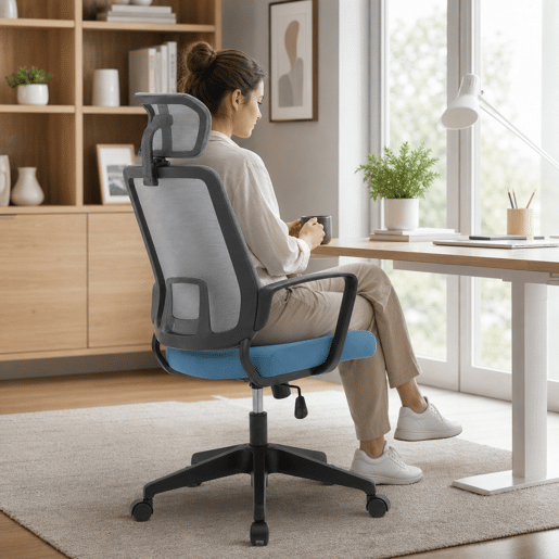 Cadeira de Escritório Ergonômica Cadeira de Escritório Giratória com Altura Ajustável Apoio para a Cabeça Apoio para os Braços e Suporte Lombar Reguláveis 63,5x63x116,5-125,5cm Azul e Cinza Cadeira de Escritório Ergonômica Cadeira de Escritório Giratória com Altura Ajustável Apoio para a Cabeça Apoio para os Braços e Suporte Lombar Reguláveis 63,5x63x116,5-125,5cm Azul e Cinza