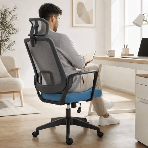 Cadeira de Escritório Ergonômica Cadeira de Escritório Giratória com Altura Ajustável Apoio para a Cabeça Apoio para os Braços e Suporte Lombar Reguláveis 63,5x63x116,5-125,5cm Azul e Cinza Cadeira de Escritório Ergonômica Cadeira de Escritório Giratória com Altura Ajustável Apoio para a Cabeça Apoio para os Braços e Suporte Lombar Reguláveis 63,5x63x116,5-125,5cm Azul e Cinza
