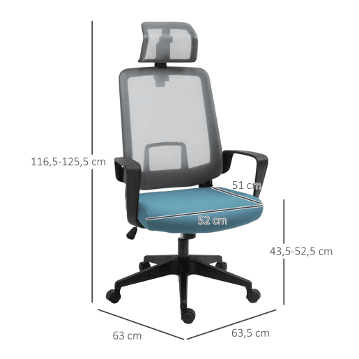 Cadeira de Escritório Ergonômica Cadeira de Escritório Giratória com Altura Ajustável Apoio para a Cabeça Apoio para os Braços e Suporte Lombar Reguláveis 63,5x63x116,5-125,5cm Azul e Cinza Cadeira de Escritório Ergonômica Cadeira de Escritório Giratória com Altura Ajustável Apoio para a Cabeça Apoio para os Braços e Suporte Lombar Reguláveis 63,5x63x116,5-125,5cm Azul e Cinza