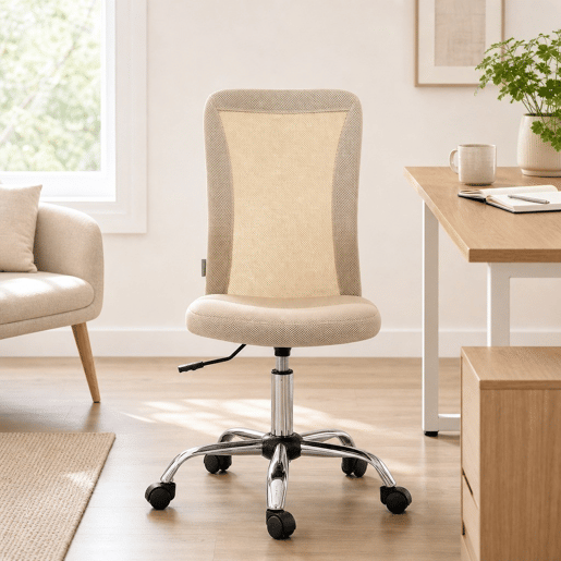 Cadeira de Escritório de Malha Cadeira de Escritório Giratória sem Apoio para os Braços com Altura Ajustável Carga Máxima 100 kg para Escritório Dormitório 43x56x90-100 cm Bege Cadeira de Escritório de Malha Cadeira de Escritório Giratória sem Apoio para os Braços com Altura Ajustável Carga Máxima 100 kg para Escritório Dormitório 43x56x90-100 cm Bege