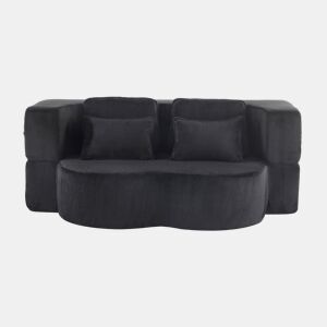 Sofá-cama de 2 lugares - moderno, com 4 almofadas, colchão dobrável de espuma de alta densidade - preto