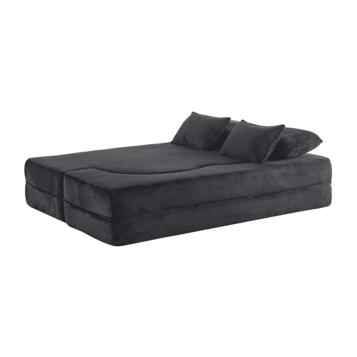 Sofá-cama de 2 lugares - moderno, com 4 almofadas, colchão dobrável de espuma de alta densidade - preto