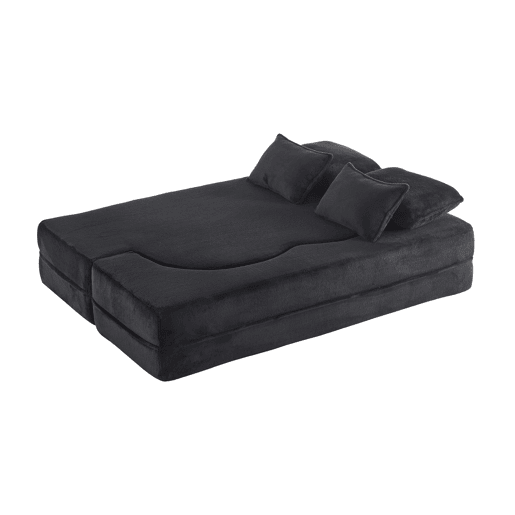 Sofá-cama de 2 lugares - moderno, com 4 almofadas, colchão dobrável de espuma de alta densidade - preto
