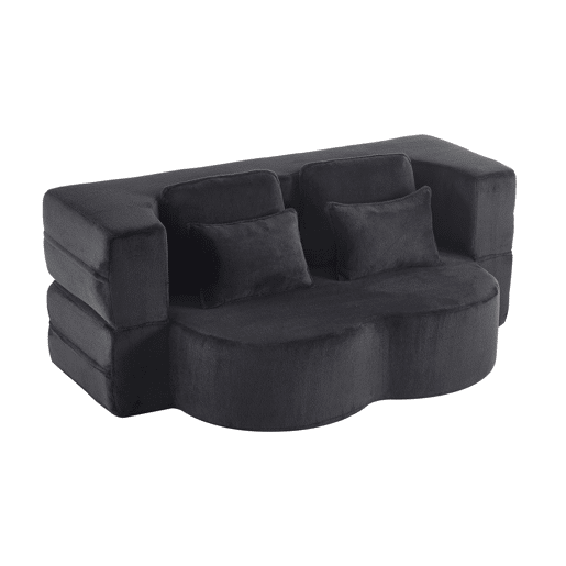 Sofá-cama de 2 lugares - moderno, com 4 almofadas, colchão dobrável de espuma de alta densidade - preto