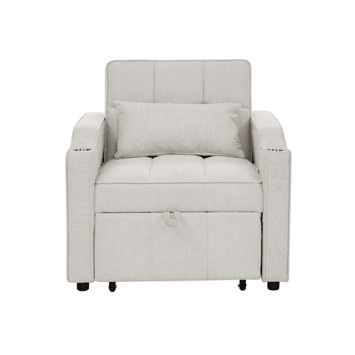 Poltrona-cama de 1 lugar - Função de cama, USBType-C, porta-copos em aço inoxidável, encosto ajustável em 3 níveis, bolsos laterais - Bege Poltrona-cama de 1 lugar - Função de cama, USBType-C, porta-copos em aço inoxidável, encosto ajustável em 3 níveis, bolsos laterais - Bege