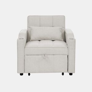 Poltrona-cama de 1 lugar - Função de cama, USBType-C, porta-copos em aço inoxidável, encosto ajustável em 3 níveis, bolsos laterais - Bege