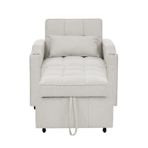 Poltrona-cama de 1 lugar - Função de cama, USBType-C, porta-copos em aço inoxidável, encosto ajustável em 3 níveis, bolsos laterais - Bege Poltrona-cama de 1 lugar - Função de cama, USBType-C, porta-copos em aço inoxidável, encosto ajustável em 3 níveis, bolsos laterais - Bege