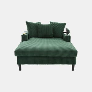 Sofá Lounge de 1 lugar - Multifuncional com chaise longue, porta-copos, iluminação LED, espaço de arrumação e porta USB - Verde-esmeralda