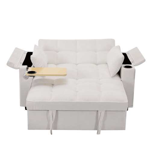 Sofá-cama 140,5 x 74 x 82 cm - 3 em 1, com encosto ajustável, USB, mesa oculta, porta-copos - Bege Sofá-cama 140,5 x 74 x 82 cm - 3 em 1, com encosto ajustável, USB, mesa oculta, porta-copos - Bege
