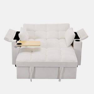 Sofá-cama 140,5 x 74 x 82 cm - 3 em 1, com encosto ajustável, USB, mesa oculta, porta-copos - Bege