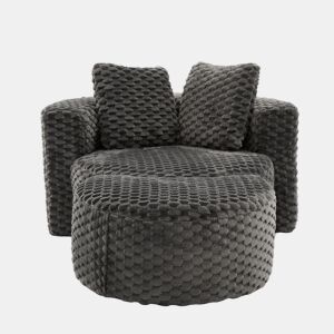 Poltrona individual com otomana 130×115×103 cm - Poltrona-cama redonda extragrande, sem montagem, sofá sem estrutura - Cinza escuro