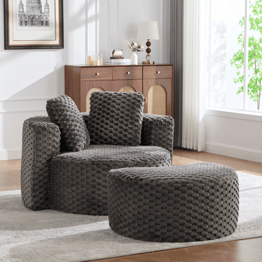 Poltrona individual com otomana 130×115×103 cm - Poltrona-cama redonda extragrande, sem montagem, sofá sem estrutura - Cinza escuro Poltrona individual com otomana 130×115×103 cm - Poltrona-cama redonda extragrande, sem montagem, sofá sem estrutura - Cinza escuro