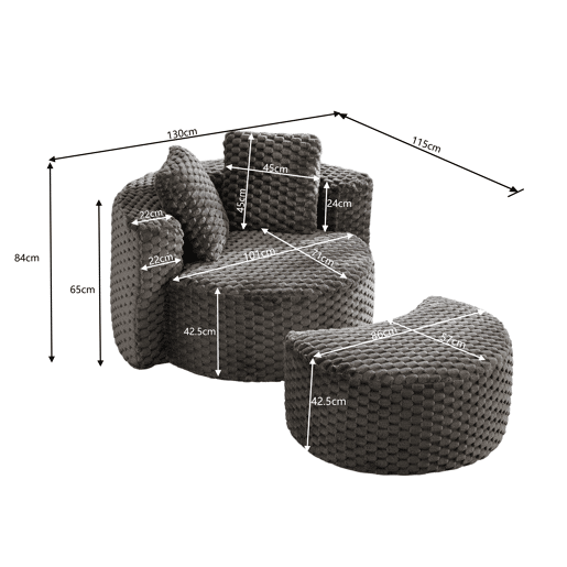 Poltrona individual com otomana 130×115×103 cm - Poltrona-cama redonda extragrande, sem montagem, sofá sem estrutura - Cinza escuro Poltrona individual com otomana 130×115×103 cm - Poltrona-cama redonda extragrande, sem montagem, sofá sem estrutura - Cinza escuro