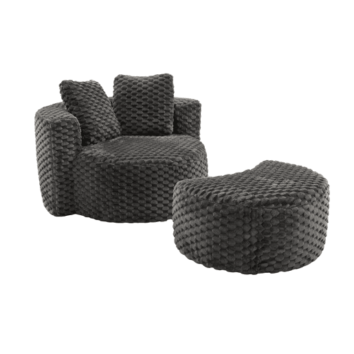Poltrona individual com otomana 130×115×103 cm - Poltrona-cama redonda extragrande, sem montagem, sofá sem estrutura - Cinza escuro Poltrona individual com otomana 130×115×103 cm - Poltrona-cama redonda extragrande, sem montagem, sofá sem estrutura - Cinza escuro