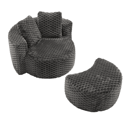 Poltrona individual com otomana 130×115×103 cm - Poltrona-cama redonda extragrande, sem montagem, sofá sem estrutura - Cinza escuro Poltrona individual com otomana 130×115×103 cm - Poltrona-cama redonda extragrande, sem montagem, sofá sem estrutura - Cinza escuro