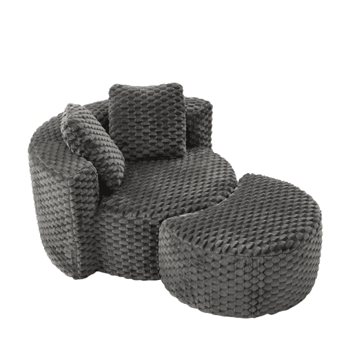 Poltrona individual com otomana 130×115×103 cm - Poltrona-cama redonda extragrande, sem montagem, sofá sem estrutura - Cinza escuro Poltrona individual com otomana 130×115×103 cm - Poltrona-cama redonda extragrande, sem montagem, sofá sem estrutura - Cinza escuro