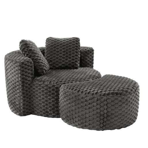 Poltrona individual com otomana 130×115×103 cm - Poltrona-cama redonda extragrande, sem montagem, sofá sem estrutura - Cinza escuro Poltrona individual com otomana 130×115×103 cm - Poltrona-cama redonda extragrande, sem montagem, sofá sem estrutura - Cinza escuro