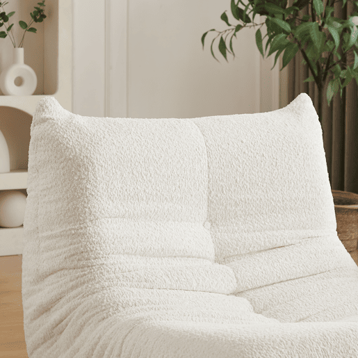 Sofá Togo de chão - Chenille, sem braços, com apoio para os pés, espuma viscoelástica - Bege