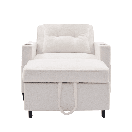 Sofá-cama de 1 lugar - 3 em 1, com porta-copos e porta USB, sofá reclinável e poltrona - Branco Sofá-cama de 1 lugar - 3 em 1, com porta-copos e porta USB, sofá reclinável e poltrona - Branco