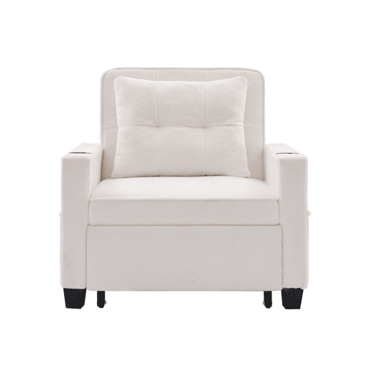 Sofá-cama de 1 lugar - 3 em 1, com porta-copos e porta USB, sofá reclinável e poltrona - Branco Sofá-cama de 1 lugar - 3 em 1, com porta-copos e porta USB, sofá reclinável e poltrona - Branco