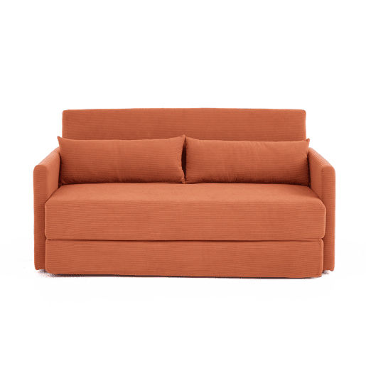 Sofá-cama de 2 lugares 165 x 92 x 82 cm - sofá dobrável 2 em 1, tecido de veludo cotelê, com 2 almofadas lombares e 2 bolsos laterais - laranja Sofá-cama de 2 lugares 165 x 92 x 82 cm - sofá dobrável 2 em 1, tecido de veludo cotelê, com 2 almofadas lombares e 2 bolsos laterais - laranja