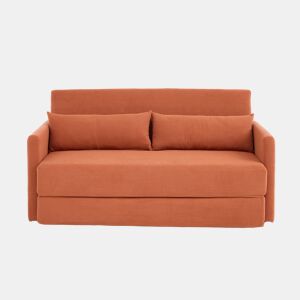 Sofá-cama de 2 lugares 165 x 92 x 82 cm - sofá dobrável 2 em 1, tecido de veludo cotelê, com 2 almofadas lombares e 2 bolsos laterais - laranja