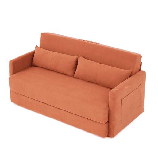 Sofá-cama de 2 lugares 165 x 92 x 82 cm - sofá dobrável 2 em 1, tecido de veludo cotelê, com 2 almofadas lombares e 2 bolsos laterais - laranja Sofá-cama de 2 lugares 165 x 92 x 82 cm - sofá dobrável 2 em 1, tecido de veludo cotelê, com 2 almofadas lombares e 2 bolsos laterais - laranja