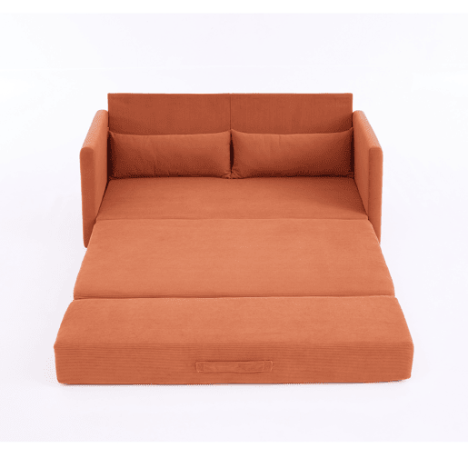 Sofá-cama de 2 lugares 165 x 92 x 82 cm - sofá dobrável 2 em 1, tecido de veludo cotelê, com 2 almofadas lombares e 2 bolsos laterais - laranja Sofá-cama de 2 lugares 165 x 92 x 82 cm - sofá dobrável 2 em 1, tecido de veludo cotelê, com 2 almofadas lombares e 2 bolsos laterais - laranja
