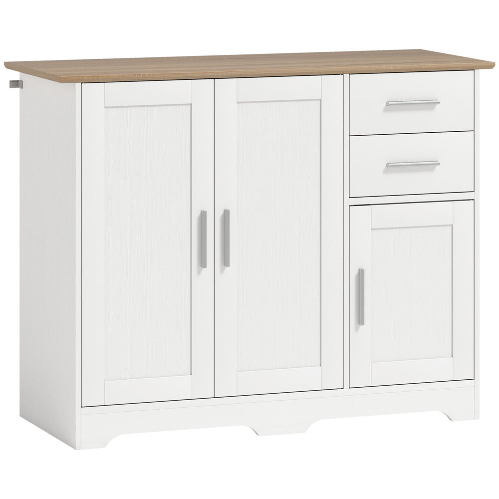 Homcom aparador de 3 puertas, aparador de salón con 2 cajones, armario de cocina con estante ajustable, para entrada, dormitorio, 100x40x78 cm, blanco y natural