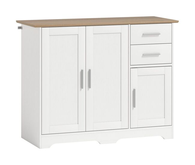 Homcom aparador de 3 puertas, aparador de salón con 2 cajones, armario de cocina con estante ajustable, para entrada, dormitorio, 100x40x78 cm, blanco y natural