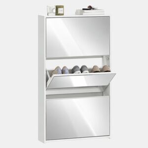 Sapateira Estreita 3 Portas com Espelho Sapateira para Entrada Corredor Para 9 Pares de Sapatos Para Corredor Espaços Reduzidos 65x17x114,5 cm Branco