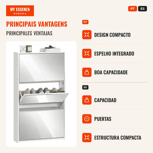 Sapateira Estreita 3 Portas com Espelho Sapateira para Entrada Corredor Para 9 Pares de Sapatos Para Corredor Espaços Reduzidos 65x17x114,5 cm Branco Sapateira Estreita 3 Portas com Espelho Sapateira para Entrada Corredor Para 9 Pares de Sapatos Para Corredor Espaços Reduzidos 65x17x114,5 cm Branco