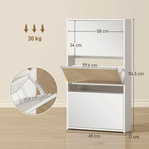 Sapateira Estreita 3 Portas com Espelho Sapateira para Entrada Corredor Para 9 Pares de Sapatos Para Corredor Espaços Reduzidos 65x17x114,5 cm Branco Sapateira Estreita 3 Portas com Espelho Sapateira para Entrada Corredor Para 9 Pares de Sapatos Para Corredor Espaços Reduzidos 65x17x114,5 cm Branco