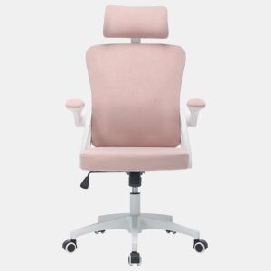 Cadeira de escritório ergonómica 58×65×108 cm u2013 Encosto alto em malha respirável, apoio lombar e apoio para a cabeça ajustáveis u2013 Rosa
