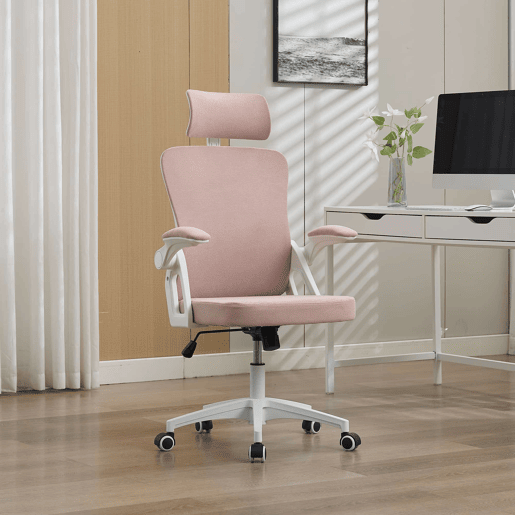 Cadeira de escritório ergonómica 58×65×108 cm u2013 Encosto alto em malha respirável, apoio lombar e apoio para a cabeça ajustáveis u2013 Rosa Cadeira de escritório ergonómica 58×65×108 cm u2013 Encosto alto em malha respirável, apoio lombar e apoio para a cabeça ajustáveis u2013 Rosa