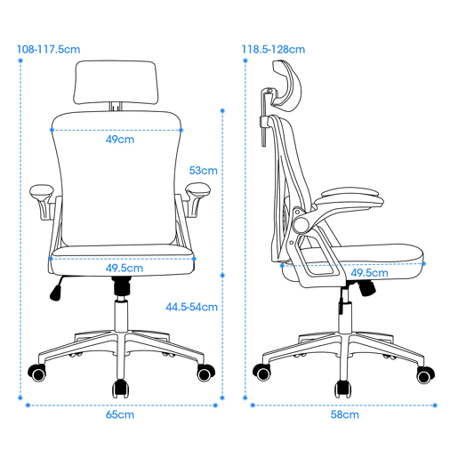 Cadeira de escritório ergonómica 58×65×108 cm u2013 Encosto alto em malha respirável, apoio lombar e apoio para a cabeça ajustáveis u2013 Rosa Cadeira de escritório ergonómica 58×65×108 cm u2013 Encosto alto em malha respirável, apoio lombar e apoio para a cabeça ajustáveis u2013 Rosa