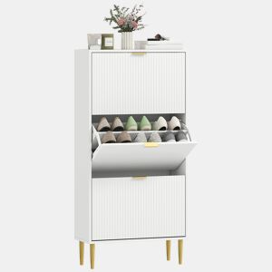Sapateira Estreita com 3 Portas Caneladas Sapateira para Entrada com Prateleiras Ajustáveis para 18 Pares de Sapatos 60x24x122,5 cm Branco