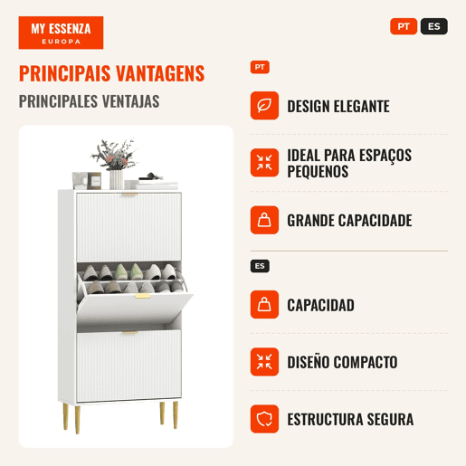 Sapateira Estreita com 3 Portas Caneladas Sapateira para Entrada com Prateleiras Ajustáveis para 18 Pares de Sapatos 60x24x122,5 cm Branco Sapateira Estreita com 3 Portas Caneladas Sapateira para Entrada com Prateleiras Ajustáveis para 18 Pares de Sapatos 60x24x122,5 cm Branco
