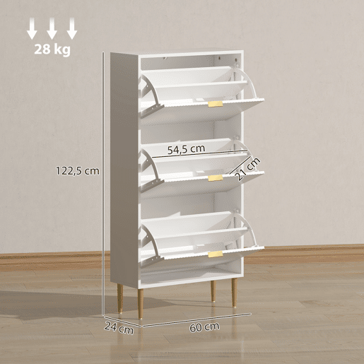 Sapateira Estreita com 3 Portas Caneladas Sapateira para Entrada com Prateleiras Ajustáveis para 18 Pares de Sapatos 60x24x122,5 cm Branco Sapateira Estreita com 3 Portas Caneladas Sapateira para Entrada com Prateleiras Ajustáveis para 18 Pares de Sapatos 60x24x122,5 cm Branco