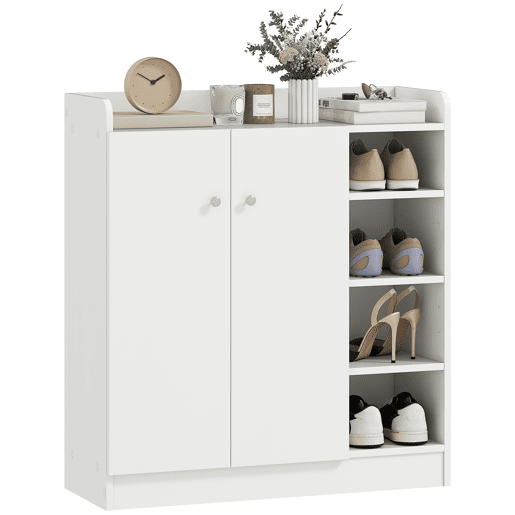 Sapateira Armário Multiuso com 2 Portas Prateleiras Interiores e 4 Prateleiras Exteriores com Altura Ajustável 83x30x90 cm Branco Sapateira Armário Multiuso com 2 Portas Prateleiras Interiores e 4 Prateleiras Exteriores com Altura Ajustável 83x30x90 cm Branco